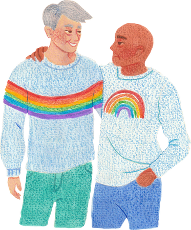 LGBTQ Elderly Gay Couple with Pride Sweaters